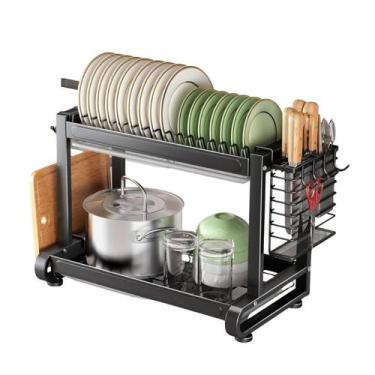 Imagem de Escorredor de Louças Preto 2 Andares Multifuncional Bancada - TOP RIO