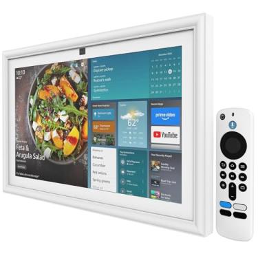 Imagem de Moldura decorativa de madeira para Echo Show 15, material de silicone, grão de madeira (branca)