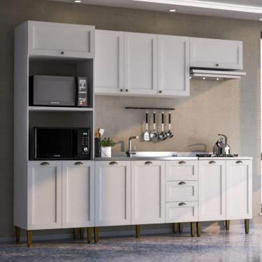Imagem de Armário Cozinha Americana Modulada Completa 260cm 5 Peças Com Balcão Multimóveis Cr20495 Branco