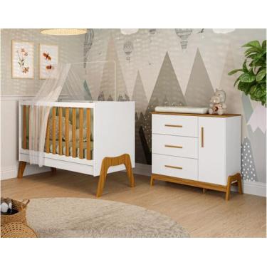 Imagem de Berço Americano e Cômoda Retrô Guti Moveis Peroba MDF, Branco Amêndoa