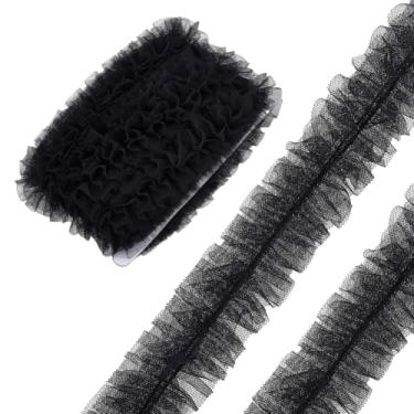 Imagem de PH PandaHall Fita de renda plissada de 5 metros de largura, acabamento de renda preta com babados, acabamento em tecido de organza, rendas de tule, bordas, babados para vestidos, aplique de costura