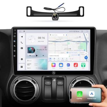 Imagem de Rádio estéreo automotivo para Jeep Wrangler JK Compass Grand Cherokee Dodge Ram, tela sensível ao toque de 10,2 polegadas com Android 13, CarPlay, Android Auto, navegação GPS, câmera de backup 1080P