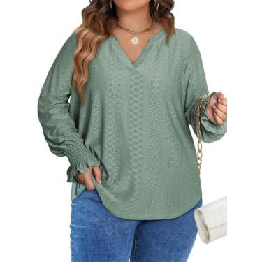 Imagem de Blusa feminina Eytino plus size, folhada de verão, manga comprida, ver