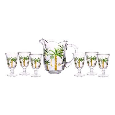 Imagem de Conjunto De Jarra Com 6 Taças De Cristal Palm Hand Painting 1,3 L / 240 Ml Lyor
