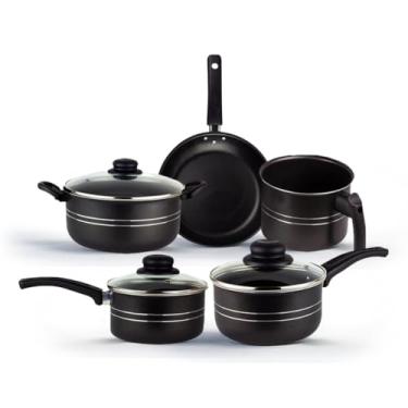 Imagem de Jogo de Panelas Antiaderente 5 Peças Azul/Creme com 5 camadas de antiaderente(Preto)