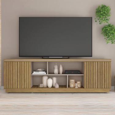 Imagem de Rack Bancada Salvador 180cm MDP Porta de Giro Ripado Mel/Cacao G11 - Gran Belo