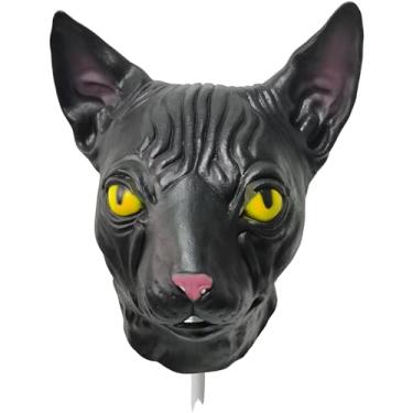 Imagem de Xanmmdylum Máscara com capuz de látex para cosplay de gato, acessório para fantasia de Halloween, para adultos