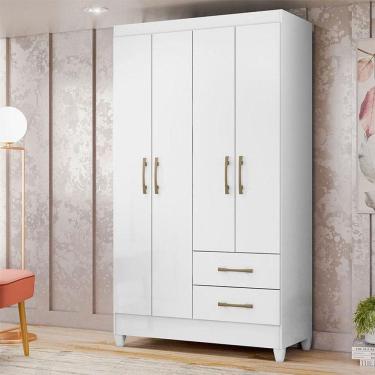 Imagem de Guarda Roupa Solteiro Ambiente Chile 4 Portas Branco Brilho - Moval