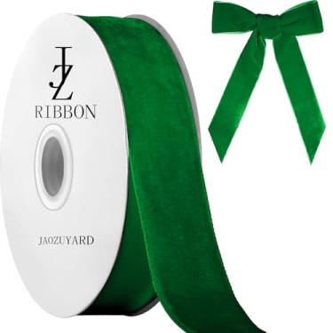 Imagem de JaoZuyard Fita de veludo verde 2,5 cm x 10 metros fita de veludo verde escuro para embrulho de presente decoração de Natal, artesanato, grinaldas, suprimentos contínuos, fitas para presente de Natal