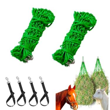 Imagem de TTYGRHQ Saco de alimentação de rede de feno de cavalo, 101 cm, pacote com 2 com 4 alças de balde, design de alimentação lenta, preto