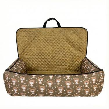 Imagem de Assento Cadeirinha Pet para Carro Toddy Impermeável (G) - Cama de Viagem Acolchoada com Zíper e Passagem para Cinto - Proteção Banco Traseiro (Avelã Claro)