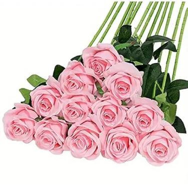 Imagem de 10 Rosas Artificial Cor De Rosa Aveludada Individual Dia Das Mães Decoração Arranjo Flor - Flores Artificiais Premium para Decoração, Beleza Eterna sem Manutenção
