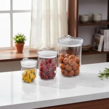 Imagem de Conjunto de 3 Potes Herméticos Redondos de Plástico Com Tampa para Armazenamento