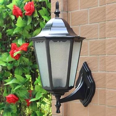 Imagem de Kit 2 Arandelas Coloniais Sextavada Alumínio e Vidro Com IP54 à Prova d'água e ao Sol (PRETA)