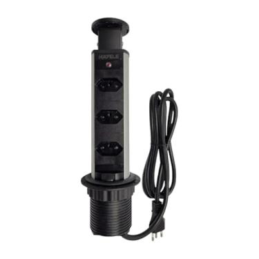 Imagem de Torre de Tomada Retrátil Hafele Powerdock 3 Tomadas – 16A, Cabo 2m, Plug 20A, Embutir 60mm, Alumínio Preto, Bivolt