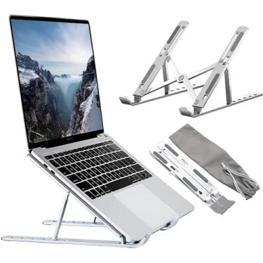 Imagem de Suporte para Notebook e Tablet Premium, Alumínio Dobrável, Ajustável em 7 Ângulos 15-45°, Ergonômico, Portátil, Compatível com MacBook, iPad, HP, Dell, Lenovo, 10-17 Polegadas, com Estojo