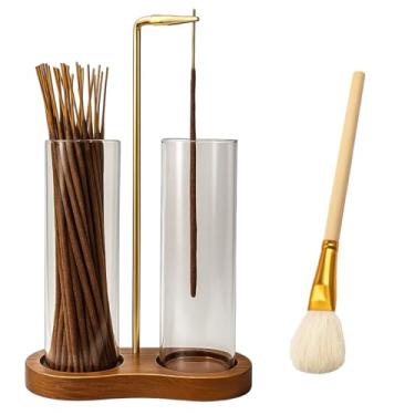 Imagem de Suporte de incenso, queimador de incenso de copo de vidro estilo retrô com pincel, design de 8 formas para palitos de aroma, suporte de bastão de incenso, perfeito para meditação e relaxamento em casa