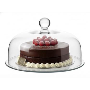Imagem de Barski Prato de vidro para bolo com cúpula – prato tem 28 cm de diâmetro – Suporte de sobremesa coberto transparente para bolos, cupcakes, doces, sobremesas e lanches – Utensílios de mesa de festa