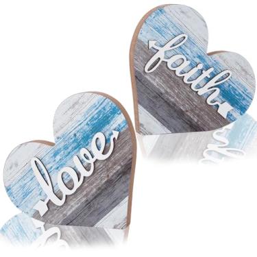 Imagem de GORGECRAFT 2 peças, 2 estilos, pequeno coração de madeira, decoração rústica de casa de fazenda, mesa de centro de mesa, placa de amor, fé, decoração de mesa para sala de jantar, prateleira, presentes