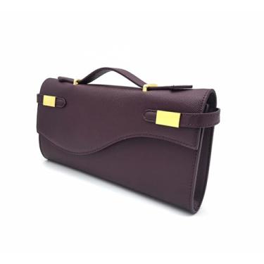 Imagem de Qiannaura Bolsa de ombro minimalista longa envelope para viagem, bolsas de mão formais de cor sólida para mulheres com alça removível, Vinho tinto