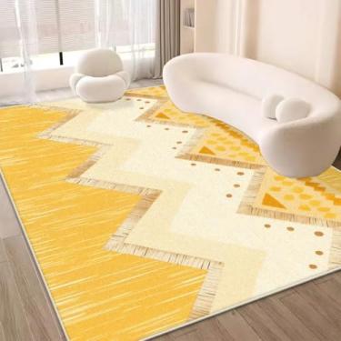 Imagem de Tapetes grandes amarelos abstratos para sala de estar, sofá de luxo, decoração de área, tapete para casa e quarto (3,2 x 6,5 pés (100 x 200 cm) / JH0027-Flannel-9)