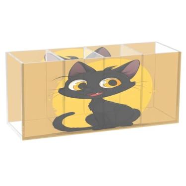 Imagem de CEBUGI Porta-lápis de acrílico com 4 compartimentos, organizador de lápis preto, suporte de pincel de maquiagem para casa, escritório, mesa