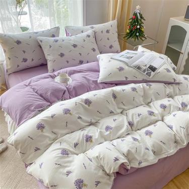 Imagem de XLCZMYL 1 capa de cama estampada de 3 peças e fronha 48 x 74 cm*2 conjunto de cama capa de edredom que ama a pele (sem núcleo), estilo roxo, lençol de cama de 1,2 m (conjunto de 3 peças, 150 x 200 cm)