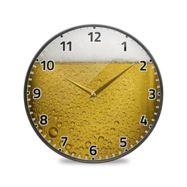 Imagem de WELLDAY Relógio de parede sem tique-taque 30,5 cm - Relógio redondo silencioso de quartzo com bolhas de cerveja fresca e dourado para casa/escritório/cozinha/sala de aula