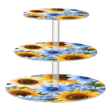 Imagem de CEBUGI Suporte de cupcake de 3 camadas, girassóis, margaridas, suporte redondo para bolos, torre, bandeja de servir em camadas de acrílico para chá, chá de bebê, casamento e mais