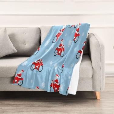 Imagem de Wassud Cobertores e mantas de Natal 152 x 228 cm, Papai Noel, passeios de motocicleta, cobertor para sofá, cadeira, decoração de casa