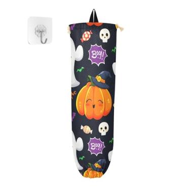 Imagem de xigua Suporte de parede para saco de plástico Halloween Ghosts com cordão, pacote com 2, bolsa de compras reutilizável, decoração organizadora para bolsas, meias, roupas íntimas e gravatas