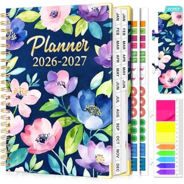 Imagem de Agenda 2026-2027, agenda semanal e mensal de 18 meses, janeiro de 2026 a junho de 2027, 23 x 29,5 cm, agenda de calendário de capa dura com abas de página, página separadora, bolso interno, marcador