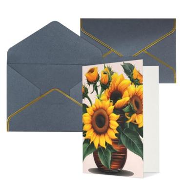 Imagem de SKKNT Cartões de felicitações para todas as ocasiões com estampa de girassol e rosa, cartões de notas em branco versáteis com envelopes 11,4 x 15,2 cm