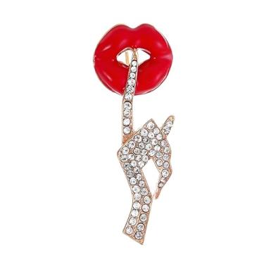 Imagem de WCRAZYE Broche de coração vermelho, broche de lapela para mulheres, elegante, strass, dia dos namorados, casamento, noiva, dia das mães, formatura, festa, vestido, acessório para roupas, Medium, Metal