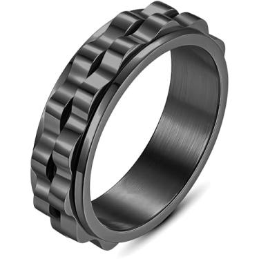 Imagem de Lumkou Anel giratório de 6 mm de largura – Anel de ansiedade entrelaçado de aço inoxidável para homens e mulheres – Anel giratório legal, Aço inoxidável, aço inoxidável