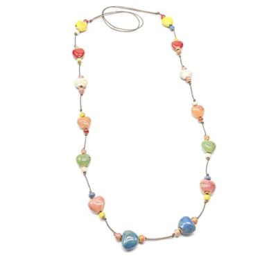 Imagem de Peraca Cris Colares longos boho para mulheres, pingente de coração colorido com contas, hippie, em camadas, boêmio, acessórios, joias, presentes, Large, Zinco, Sem Pedra Preciosa