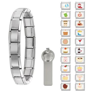 Imagem de papasgix Conjunto de 22 pulseiras italianas de verão com braquelete para iniciantes, berloques variados e ferramentas de abertura, elos de pulseira italiana modular de 9 mm, joias artesanais,