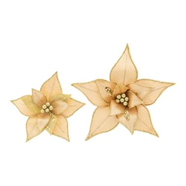 Imagem de Conjunto de 2 peças de flores artificiais de Natal decorativas para decoração de Natal, guirlanda e enfeite de casa