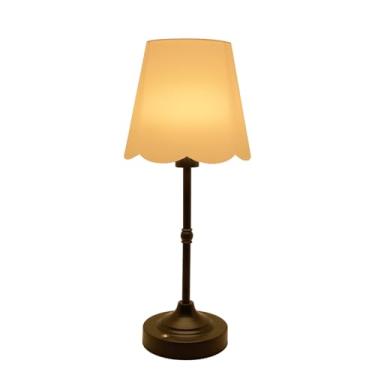 Imagem de YIKEGE LICHT Candeeiro de mesa recarregável com bateria sem fio – Regulável em 3 temperaturas de cor elegante sombra de tecido com bainha recortada, luminária de mesa para sala de estar, quarto