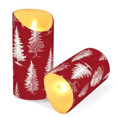 Imagem de ATTX Pacote com 2 velas de árvore de Natal vermelhas e brancas – 7,6 cm x 9,9 cm de LED com controle remoto e temporizador para casa, casamento, decoração de acampamento #416
