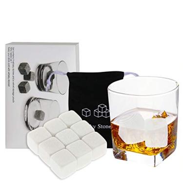 Imagem de Conjunto de Pedras Whiskey 9 Granito para Resfriar com Sacola Veludo Cubos Pedra Reutilizáveis Vinho Resfriadores Entusiastas