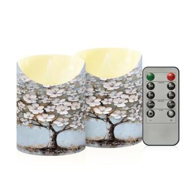 Imagem de Wassud Velas brancas de flor de cerejeira sem chama com controle remoto, velas realistas cintilantes com temporizador, velas decorativas para Natal, casamento, festa, decoração de casa pequenas
