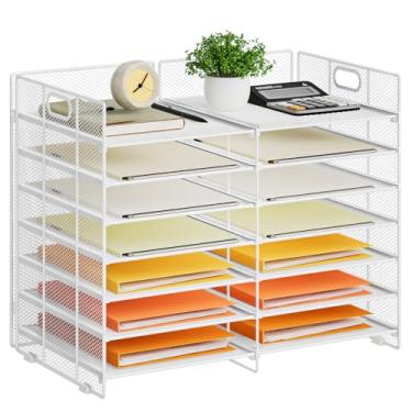 Imagem de Marbrasse Organizador de literatura de mesa, organizador de papel de malha com 12 compartimentos, organizador de mesa, organizador de arquivos ajustável, centro de correio, armário de armazenamento de