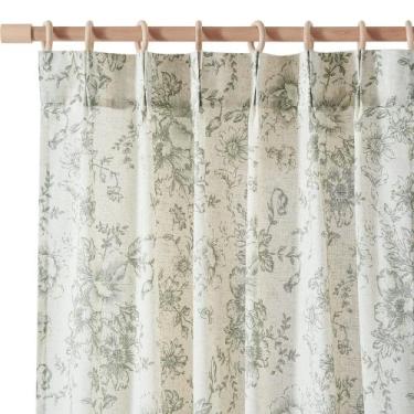 Imagem de Cortinas jinachan Floral Linen Blend 240x245cm com ganchos e 2 painéis