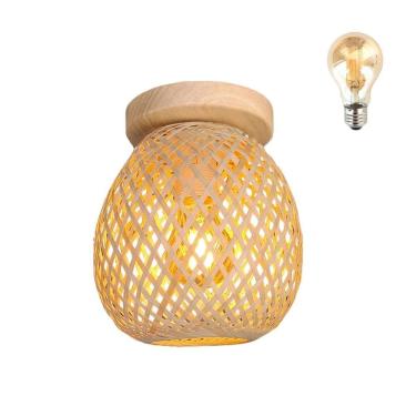 Imagem de Luminaria Bambu Artesanal Fibra Natural Plafon Nat93 + Led