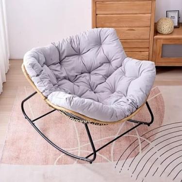 Imagem de NRNQMTFZ Cadeira de balanço, cadeira de amamentação moderna, sala de estar, cadeira de vime de balanço para pátio, cadeira de exterior, cadeira de relaxamento para sala de estar, quarto ou quarto
