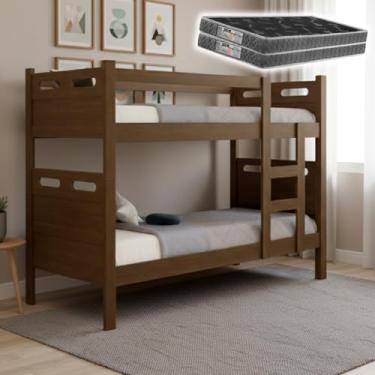 Imagem de Beliche Reforçada Completa com 2 Colchões D20 Ideal para Quartos Pequenos Vira Duas Camas