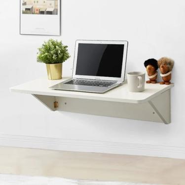 Imagem de Mesa suspensa de parede para jantar, mesa de laptop montada na parede, mesa de jantar escondida de madeira maciça, mesa flutuante para jantar, adequada para quarto, cozinha, sala de estar (70 x 50 cm