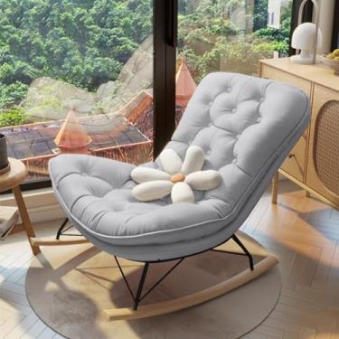 Imagem de Balancim de balanço estofado com encosto alto, cadeira de balanço estofada interna, cadeira de balanço moderna, cadeira de balanço larga para quarto, quarto de bebê, sala de estar (cinza claro)