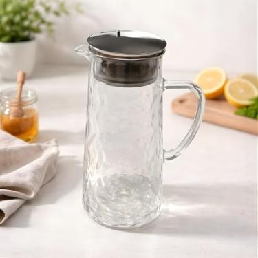 Imagem de Jarra Vidro 1,5 Litros Tampa Inox Hermética Vedação Suco Água Chá Gelado Refresco Geladeira Bico Antirespingo Alça Ergonômica Mesa Posta Servir Bebidas.